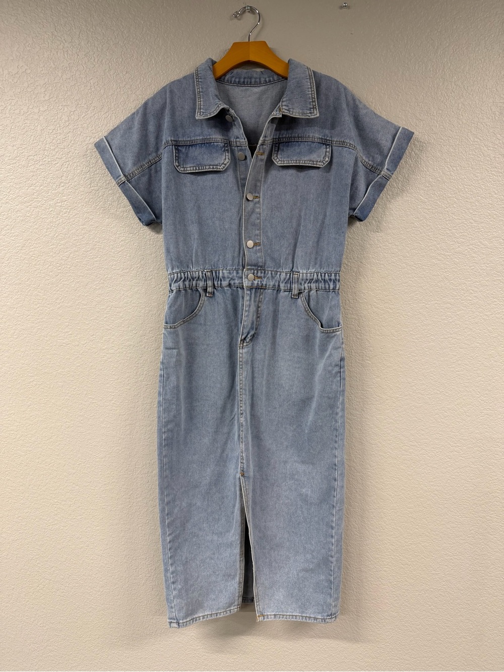 Amazon Light Blue Denim Midi Dress with Front Slit - Picture 4 of 6